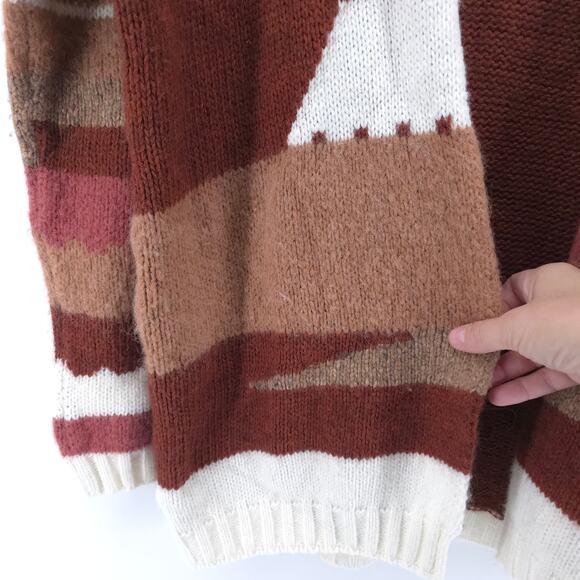 Elsamanda Womens Neutral Alpaca Wool Boho Southwestern Abstract Open Cardigan M - Picture 5 of 10